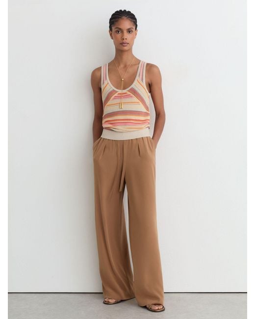 Reiss Multicolor Miriam - Neutral/coral Striped Knit Scoop-neck Vest, M (us 8-10)