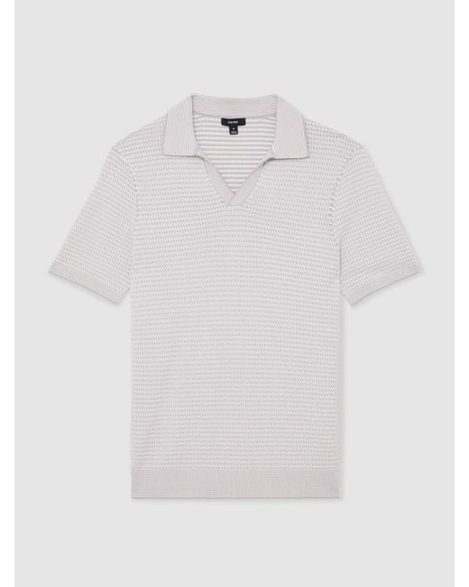 Reiss White Redbury - Soft Grey Open-collar Textured-knit Polo Shirt, L for men