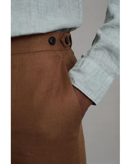 Reiss Kin - Tobacco Brown Slim Fit Linen Adjuster Trousers for men