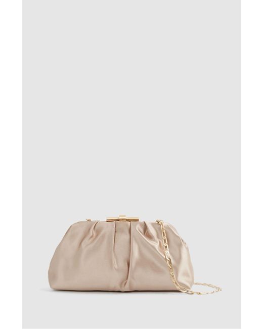 Reiss Natural Satin - Taupe Adaline Clutch Bag, Size: One Size