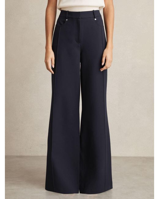 Reiss Blue Heather - Navy Palazzo Tailored Trousers, Us 0 R
