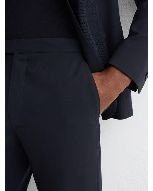 Reiss Blue Traveller - Navy Tailored Fit Virgin Wool Tailored-fit Travel Suit Trousers, 36w X 31l (uk 36 R) for men