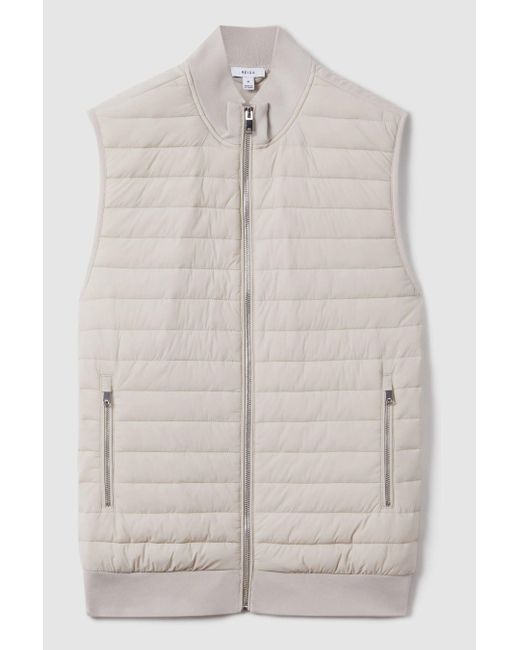 Reiss Gray Pluto - Stone Hybrid Quilt And Knit Zip-through Gilet, Xs for men