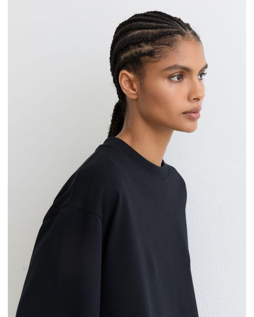 Reiss Blue Cotton Ribbed-Neck Oversized T-Shirt