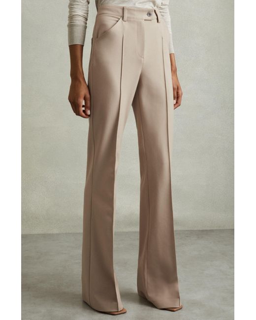 Reiss Natural Hadley - Neutral High Rise Flared Trousers, Us 4 L