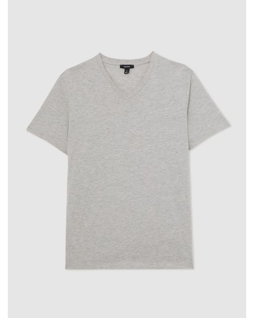 Reiss Gray Dayton - Grey Melange Cotton V-neck T-shirt, Large for men