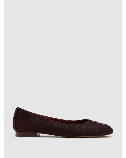 Reiss Blue Pony Hair-Effect Leather Lace-Up Ballet Flats