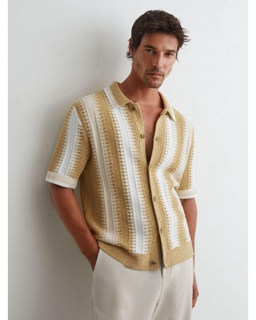 Reiss Natural Stitch-Detail Stripe Knitted Shirt With Cotton for men
