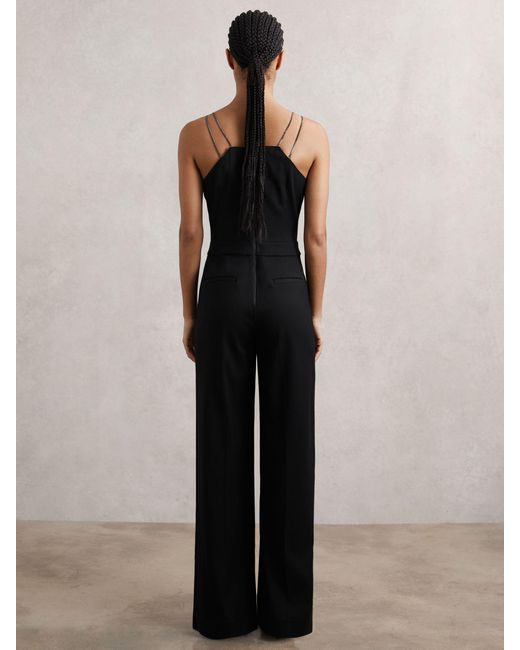 Reiss Black Chain-Strap Wide-Leg Jumpsuit
