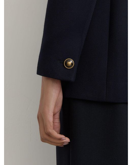 Reiss Blue Petite Wool-Blend Twill Double-Breasted Blazer