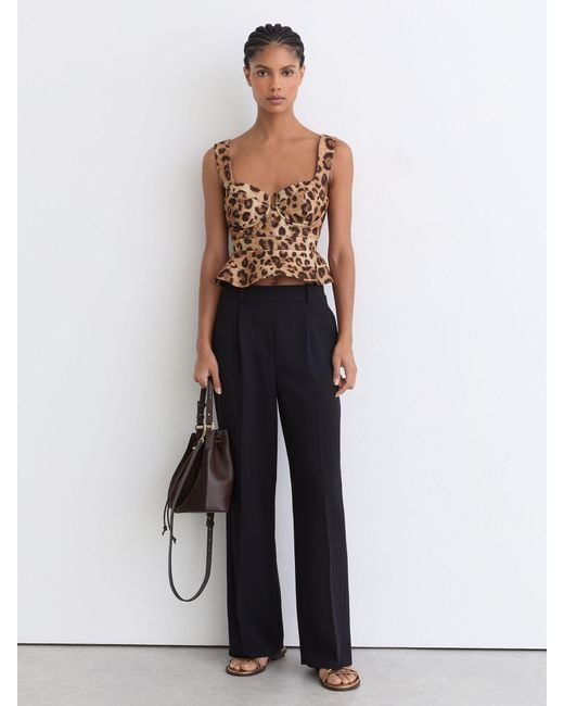 Reiss Natural Cotton Leopard-Print Bustier Top