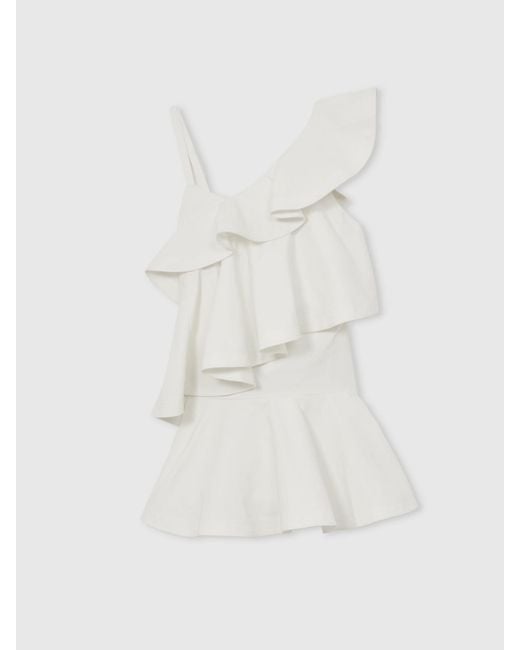 Reiss White Hera Cotton Tiered Ruffle Mini Dress