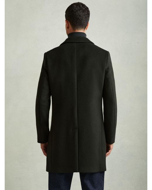 Reiss Black Timpano - Dark Green Wool-blend Double-breasted Coat, M for men