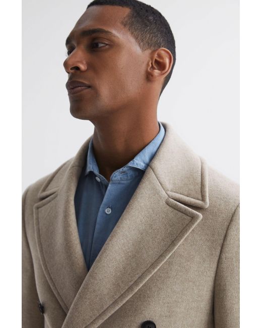 Reiss Natural Garda - Stone Melange Garda Double Breasted Wool Coat for men
