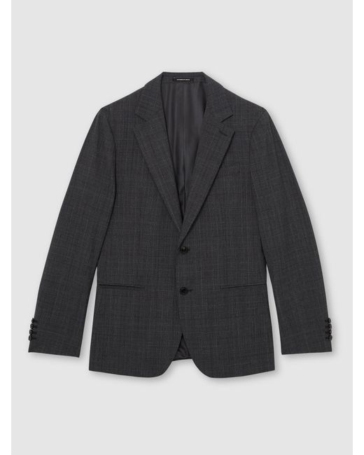 Reiss Gray Tailored Fit Wool-Blend Single-Breasted Check Blazer for men
