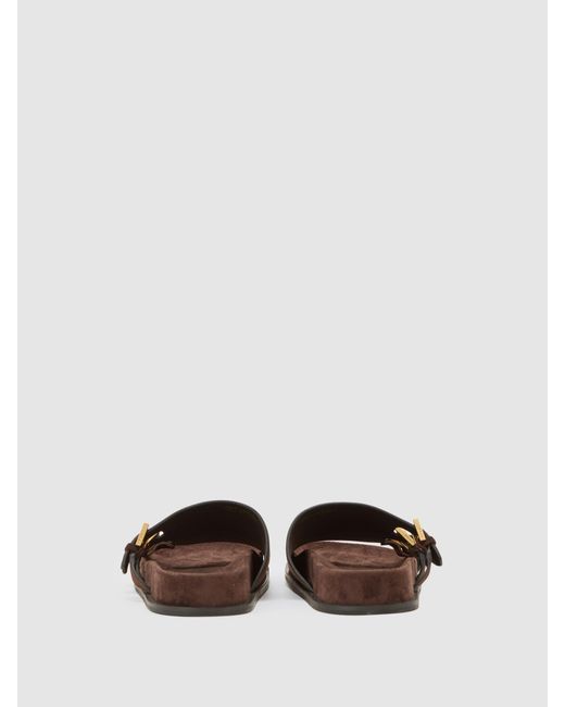 Reiss Brown Lauren - Chocolate Suede Buckle-strap Slip-on Sandals, Us 5 (uk 3)