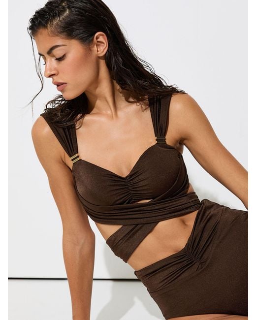 Reiss Black Wrap-Around Ruched Bikini Top