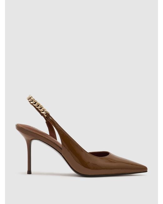 Reiss Gray Patent-Leather Chain-Slingback Heels