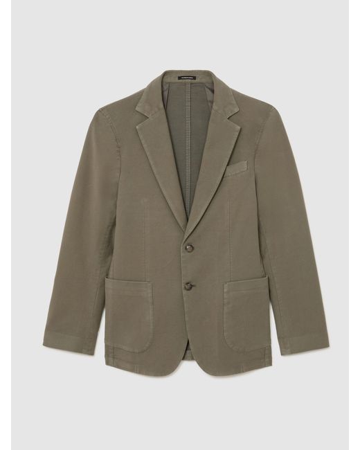 Reiss Green Garment-Dyed Piqué Single-Breasted Suit Blazer Tailored-Fit for men