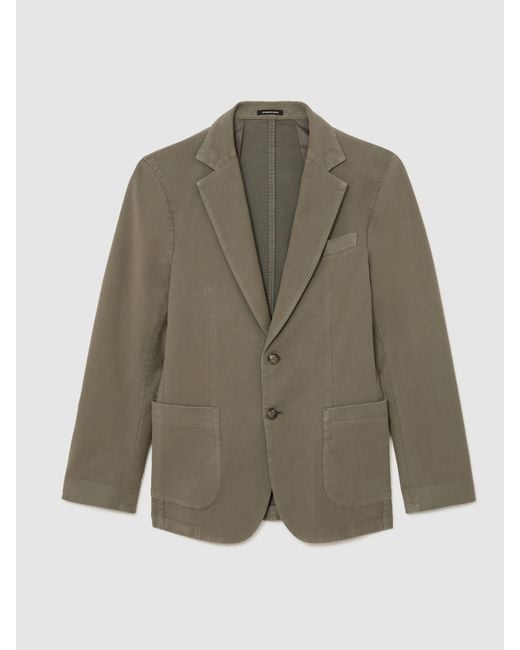 Reiss Green Garment-Dyed Piqué Single-Breasted Suit Blazer Tailored-Fit for men