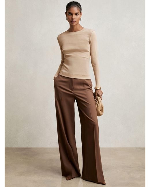 Reiss Natural Tessa Cotton Long-Sleeve Ruched T-Shirt With Stretch