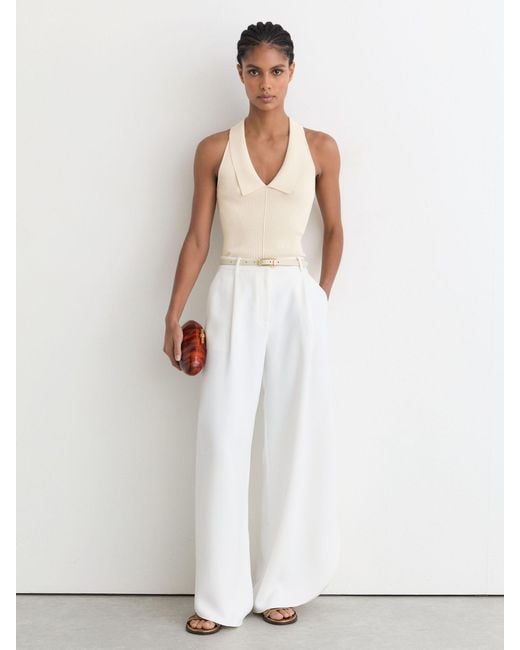 Reiss White Vera - Ivory Collared Rib-knit Vest, S (us 4-6)
