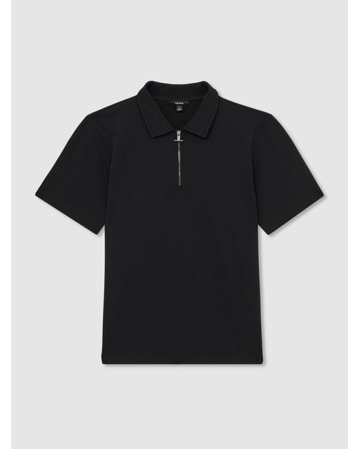 Reiss Black Textured Half-Zip Polo Shirt for men