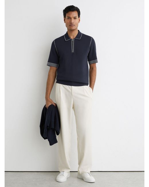 Reiss Blue Stitch-Detail Half-Zip Polo Shirt for men