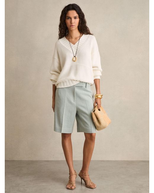 Reiss Natural Dalora - Blue Tailored Bermuda Shorts With Linen, Us 2
