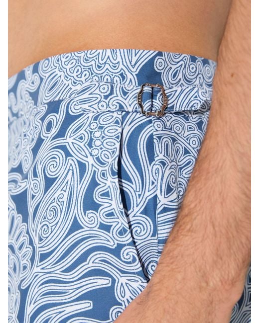 Reiss Fallow - Airforce Blue Paisley-print Side-adjuster Swim Shorts, S for men