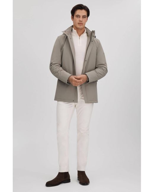 Reiss Gray Dublin - Taupe Water Repellent Removable Hooded Coat, M for men