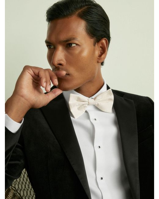 Reiss Natural Ivory Grosgrain Silk Bow Tie, , Light for men