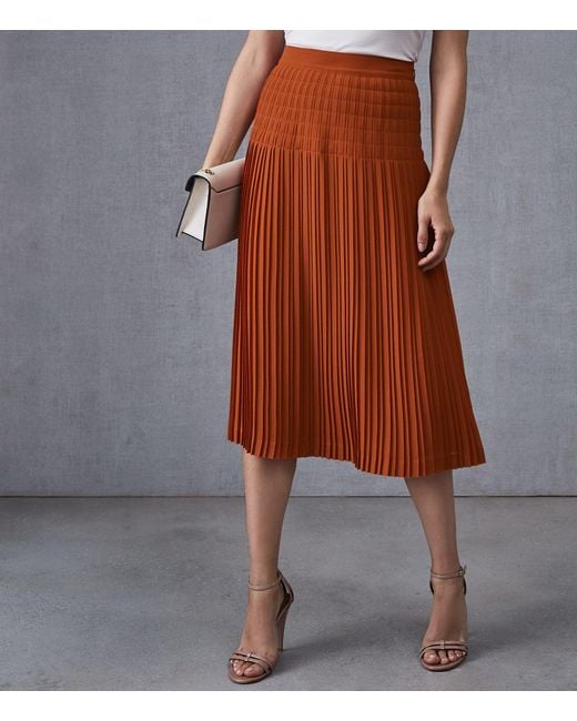 Reiss Pleated Midi Skirt in Burnt Orange (Orange) - Lyst