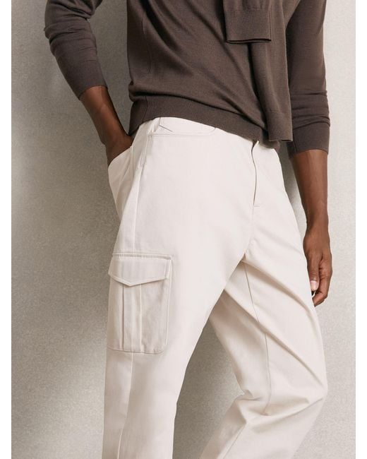 Reiss Natural Cotton Tapered Cargo Trousers With Stretch for men