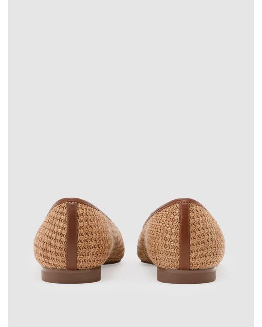 Reiss White Raffia-Effect Pointed-Toe Ballerina Shoes