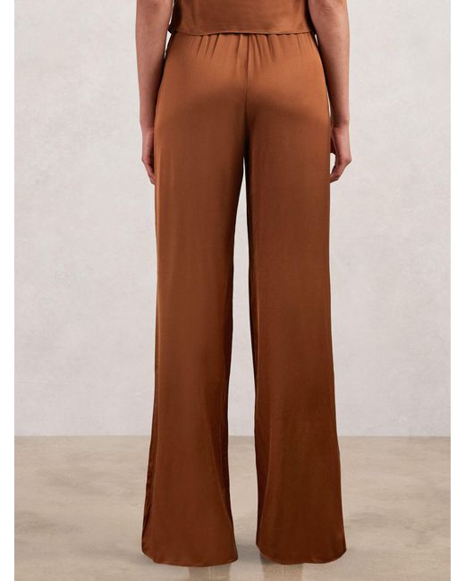 GOOD AMERICAN Brown Satin Wide-Leg Trousers