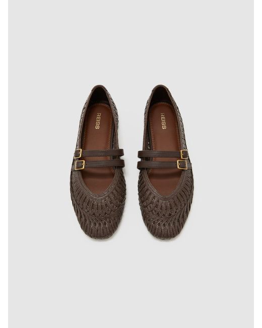 Reiss White Woven Ballerina-Strap Flats