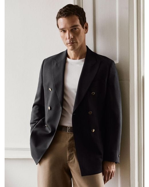 Reiss Blue Db - Navy Captain Db Hopsack Double-breasted Blazer Classic-fit With Wool, 42 for men