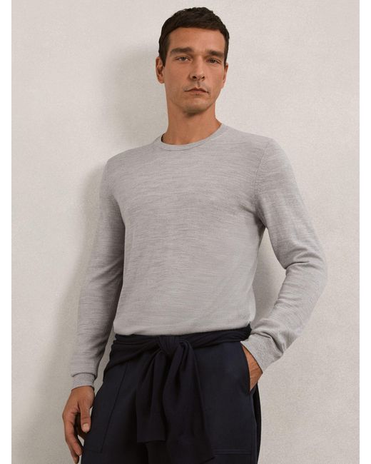 Reiss Gray Wessex - Soft Grey Mouline Wessex Merino Wool Jumper, Xl for men