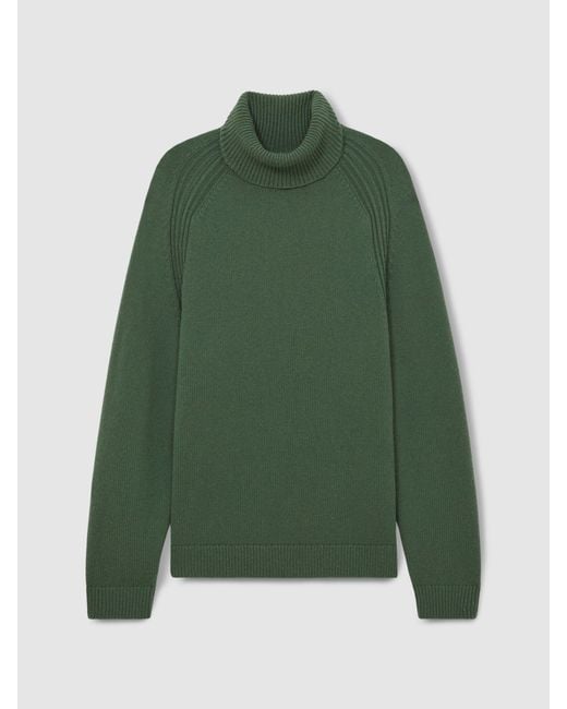 Reiss Green Wool-Blend Ridge-Seam Roll-Neck Jumper for men