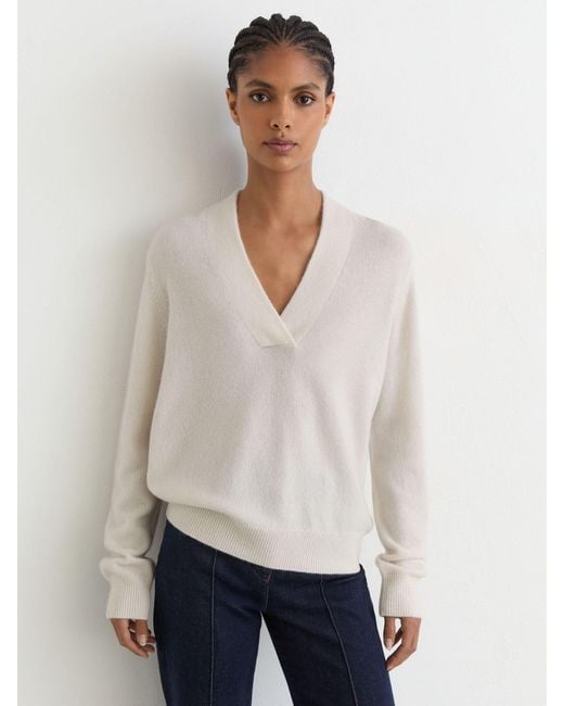 Reiss Blue Cashmere Shawl-Neck Jumper