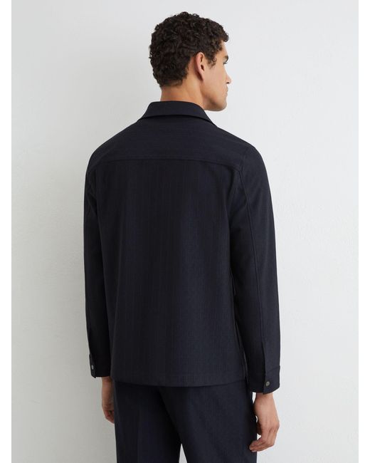 Reiss Blue Stripe Zip-Through Overshirt for men