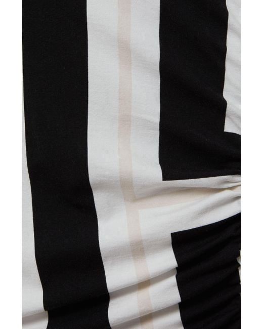 Reiss Natural Serina - Black/white Colourblock Ruched Bodycon Midi Dress