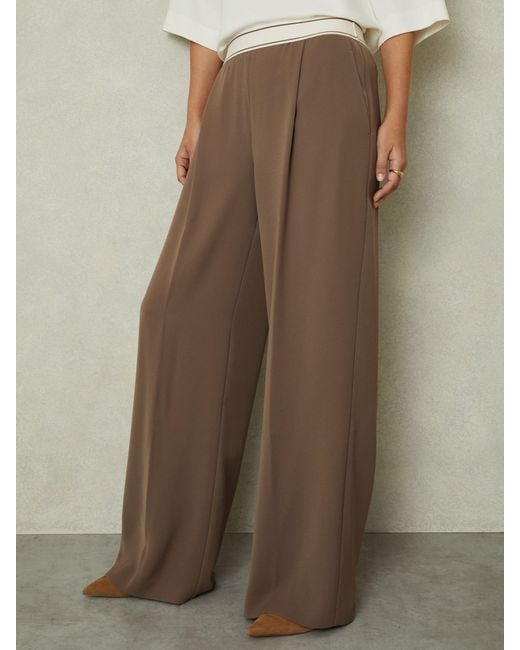 Reiss Natural Abigail - Mocha Brown Wide Leg Elasticated Trousers, Us 10 L
