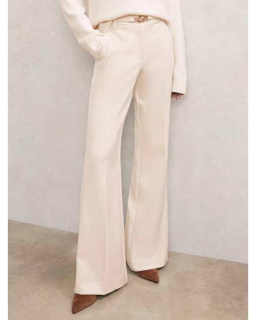 Reiss Natural Flared Knot-Hardware Belted Trousers
