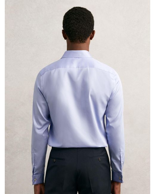 Reiss Remote - Mid Blue Slim Fit Cotton Satin Double Cuff Shirt, Us 15 for men