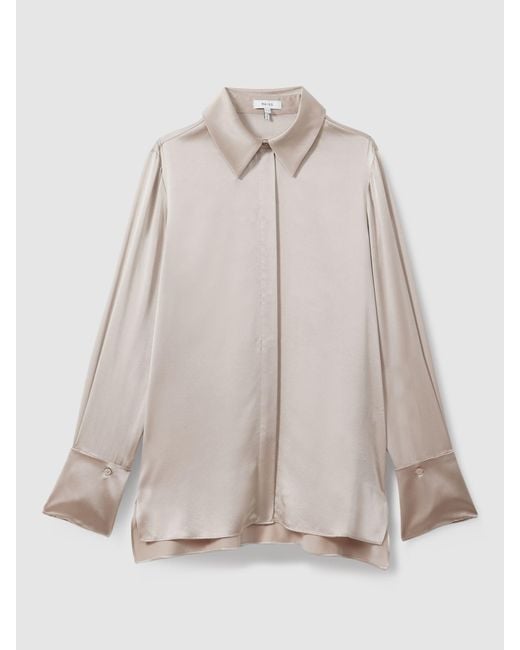 Reiss Multicolor Hailey - Champagne Hailey Petite Silk Shirt, Us 12