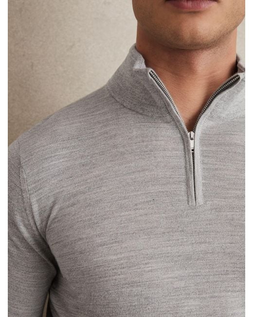 Reiss Gray Merino Wool Half-Zip Jumper for men