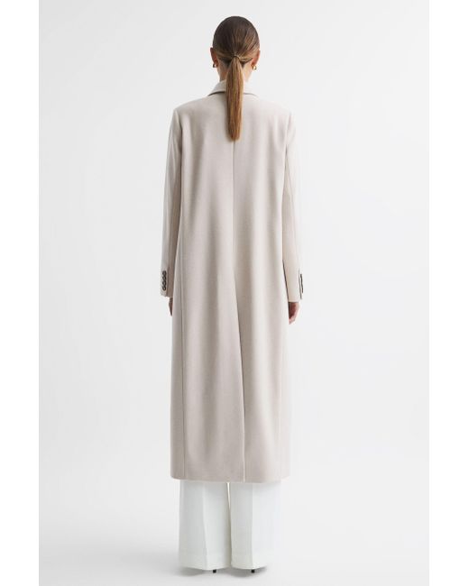Reiss Multicolor Lila - Stone Wool Blend Double Breasted Longline Coat