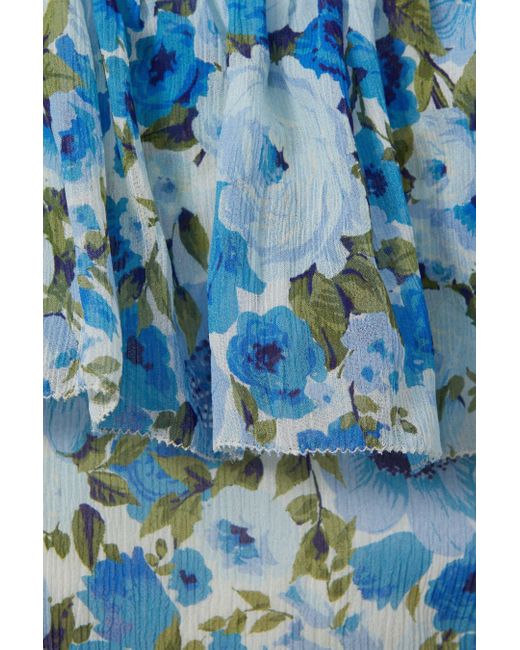 PAIGE Blue Silk Georgette Floral Print Maxi Dress
